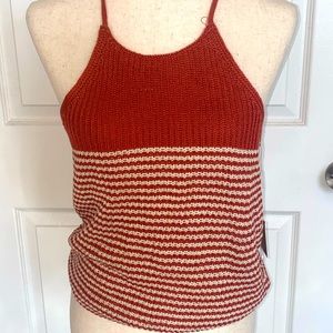 Orange and crème summer knit top